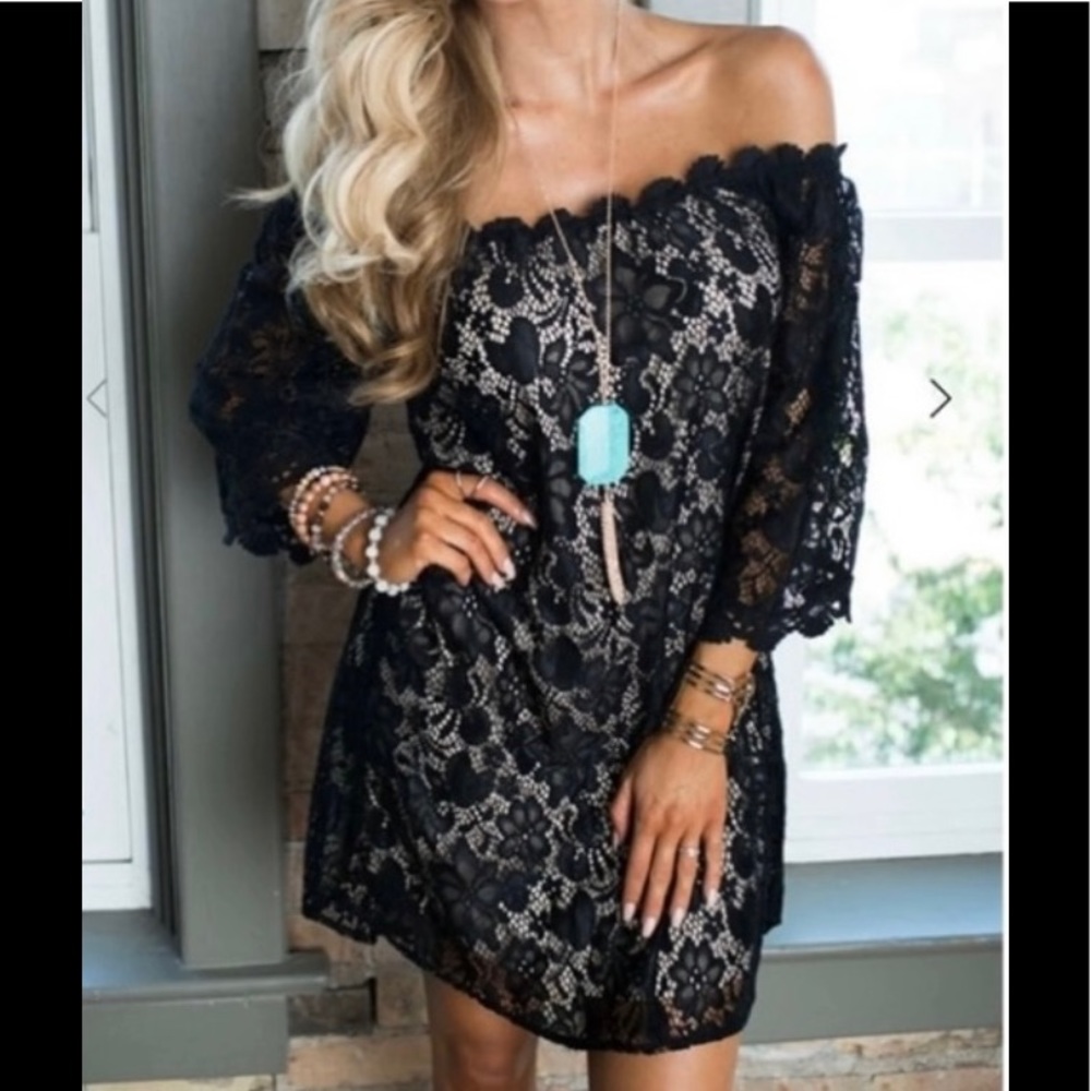 ⭐️PRICE FIRM⭐️ Black Off The Shoulder Lacey Dress